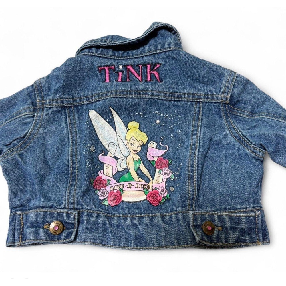 Disney Tinker Bell Girls 6 6X Denim Jacket Tink Roses Fairy Cropped Y2K